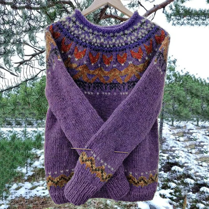 Women's loose fit cozy winter sweater soft knit fabric elegant warm pullover for cold days