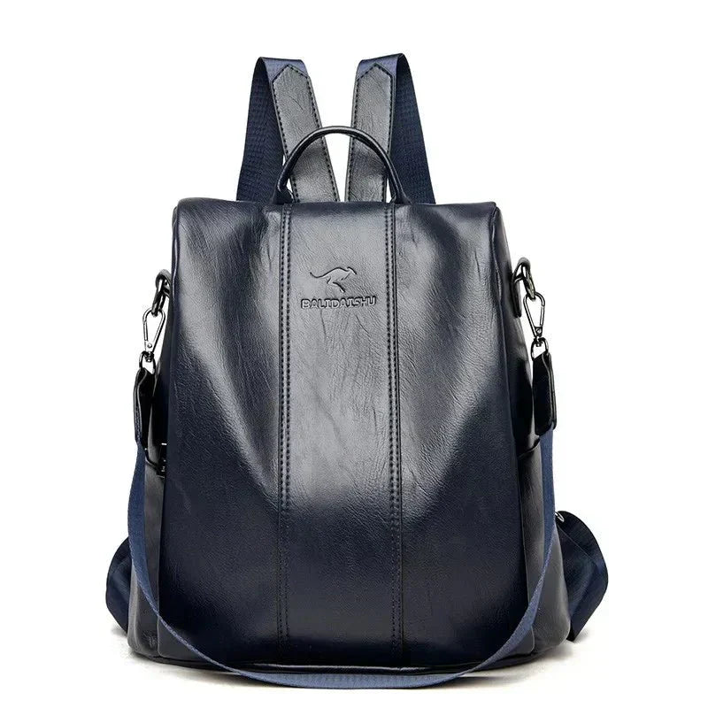 Black vegan leather convertible backpack sleek 3-in-1 design for active women