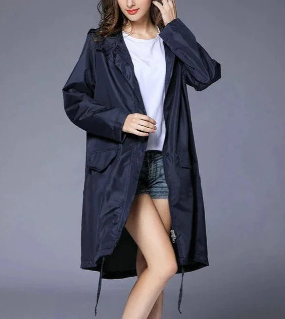 Women's pink lightweight hooded parka coat, windproof water-resistant slim fit for daily wear