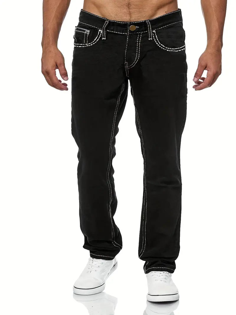 Men's slim fit stretch jeans in classic blue, tailored silhouette with built-in stretch for all-day comfort