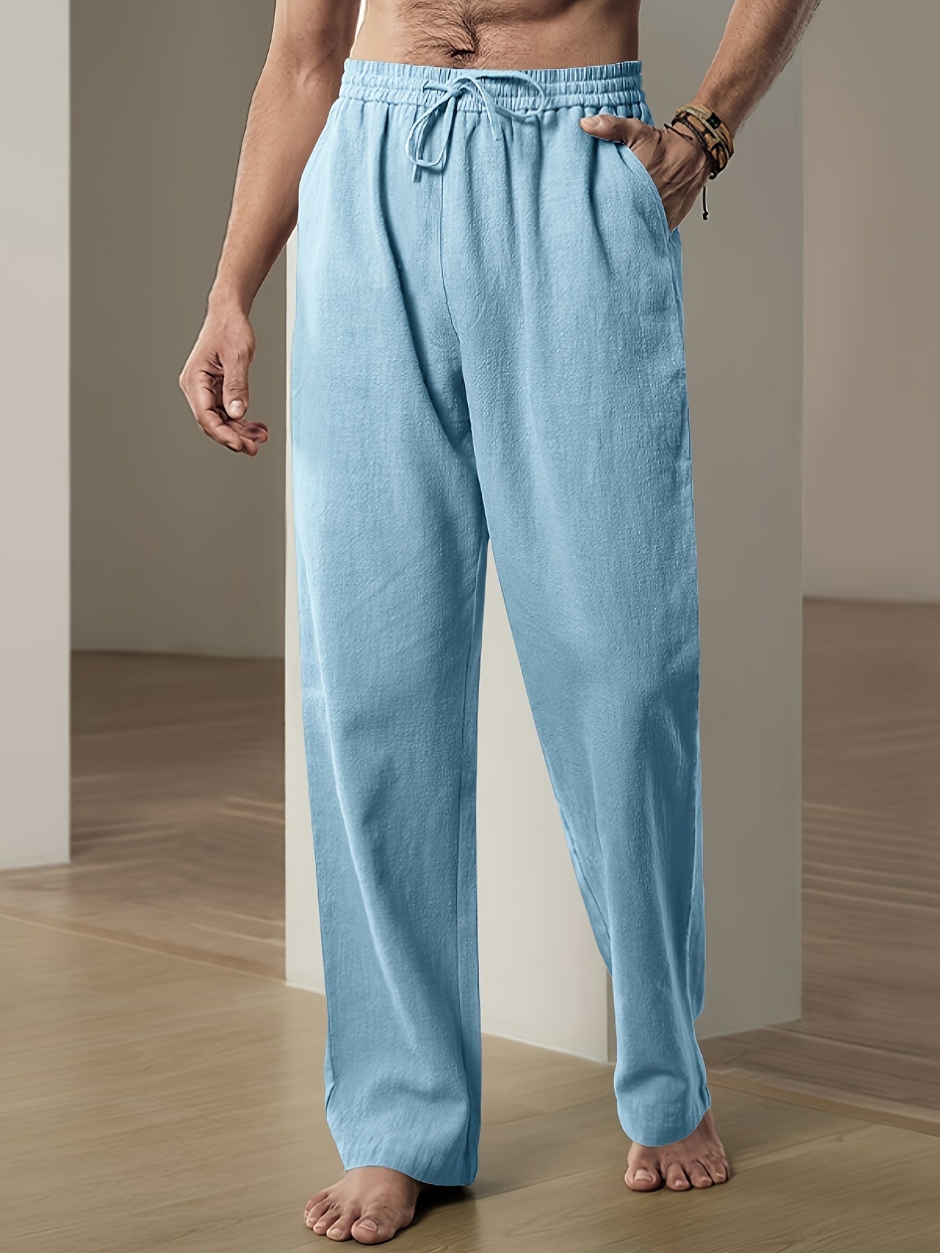 Men's lightweight breathable lounge pants relaxed fit cotton blend casual home wear