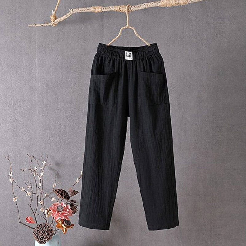 Casual loose unisex pants solid color cotton-nylon blend with pockets for spring summer everyday wear