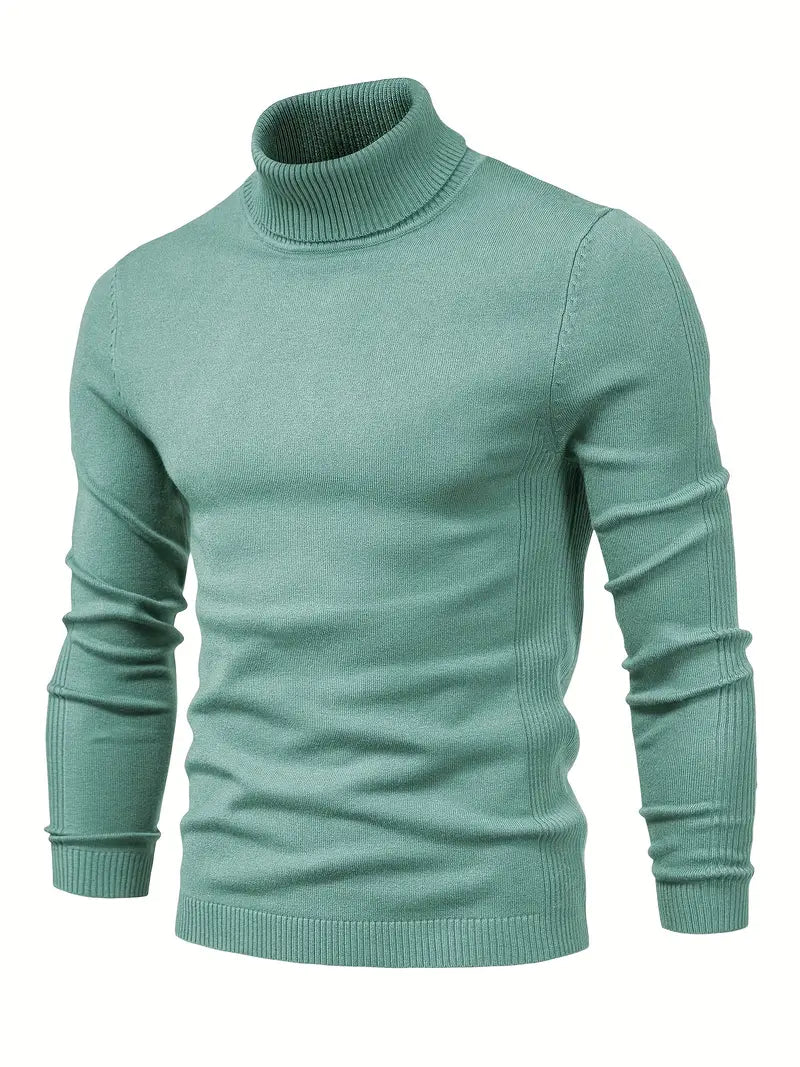 Men's slim-fit turtleneck sweater with high neck collar, long sleeves, ideal for layering