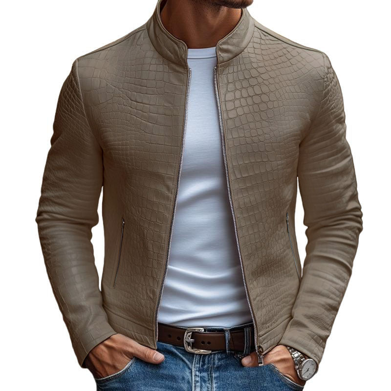 Men's slim fit textured jacket with zip closure in refined urban style for a sleek silhouette