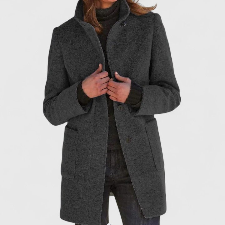 Women's Aya mid-length structured coat in neutral tone, tailored silhouette for elegant daily warmth