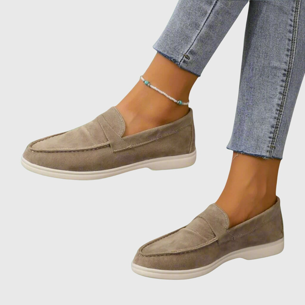 Slip-on everyday loafers in neutral tone, minimal silhouette with cushioned insole for all-day comfort