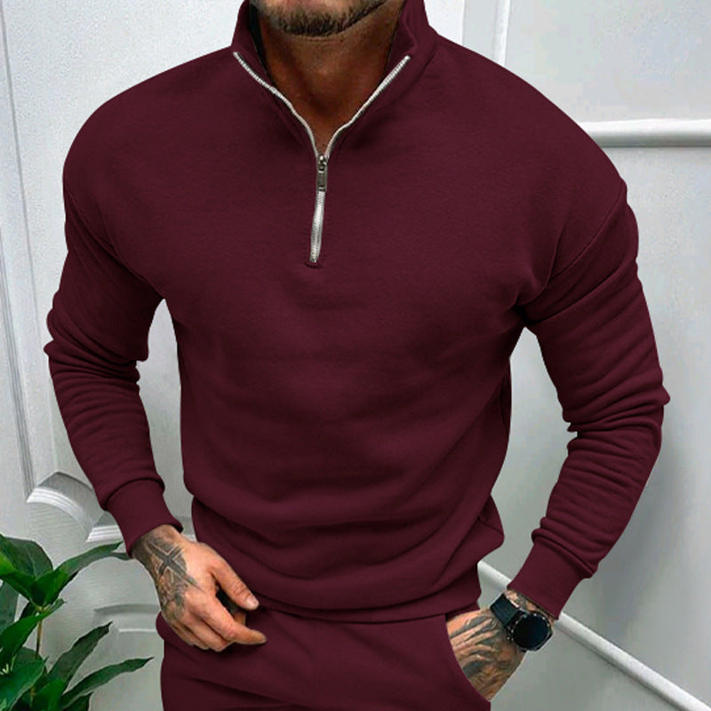 Men's half-zip stand collar sweater in versatile cotton blend, smart casual everyday office style