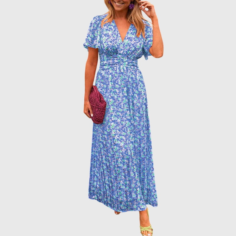 Fiona women floral flowing summer dress short sleeve relaxed silhouette breezy everyday style