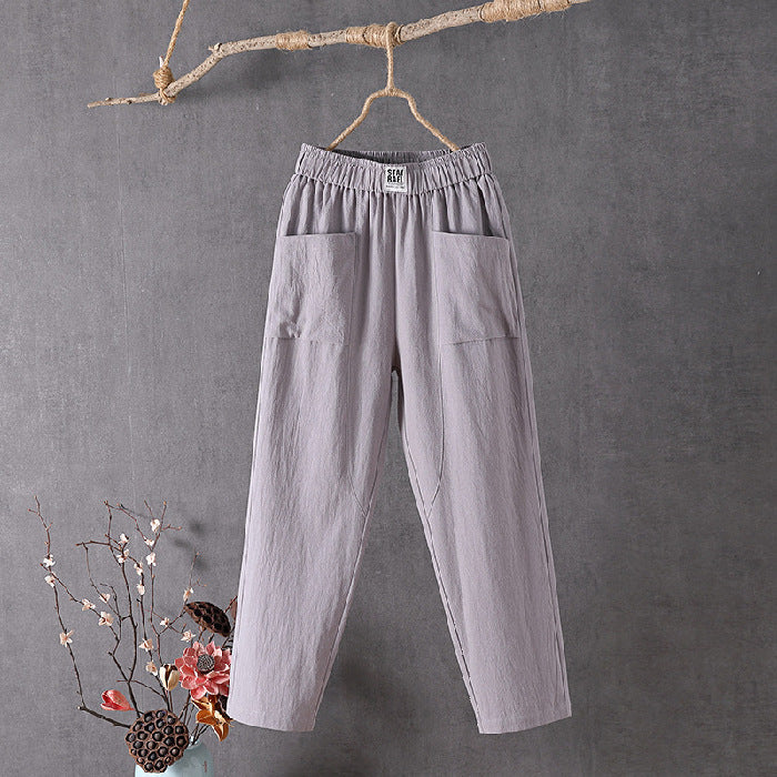 Casual loose unisex pants solid color cotton nylon blend with pockets lightweight spring summer