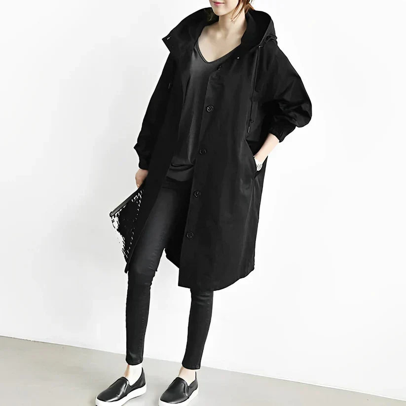 Blesyn long hooded windbreaker, windproof sustainable fit for active outdoor cold protection