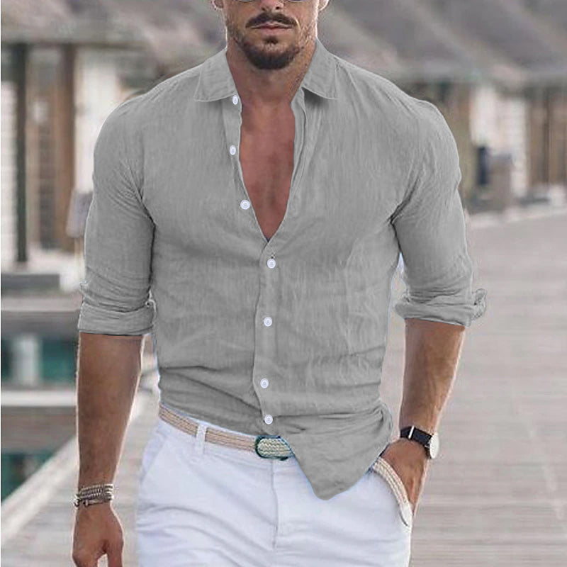 Finn men's light linen shirt spread collar relaxed modern fit breathable everyday elegant style