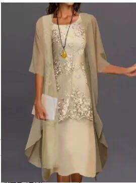Elegant two-piece lace chiffon formal dress with delicate lace overlay, flattering modern cut for women