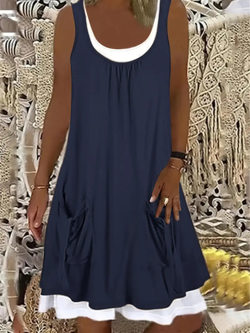 Women's casual sleeveless dress relaxed fit round neckline lightweight summer easy care