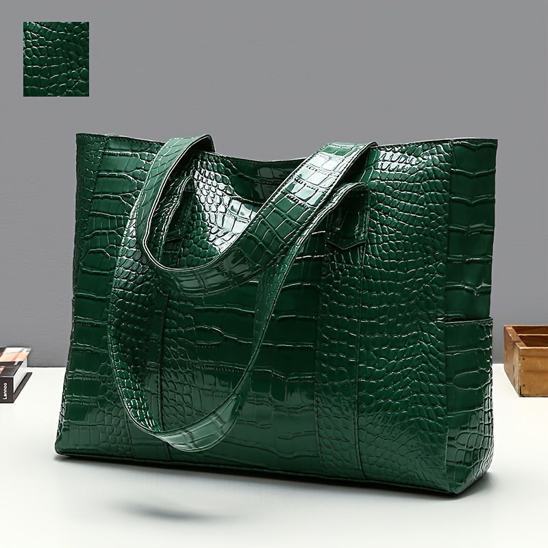 Women's large embossed shoulder tote bag with double straps and spacious interior for everyday use