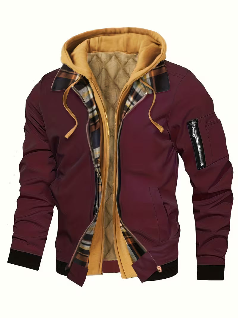Black Montcliff dual-layer parka with plaid interior lining and quilted urban utility design