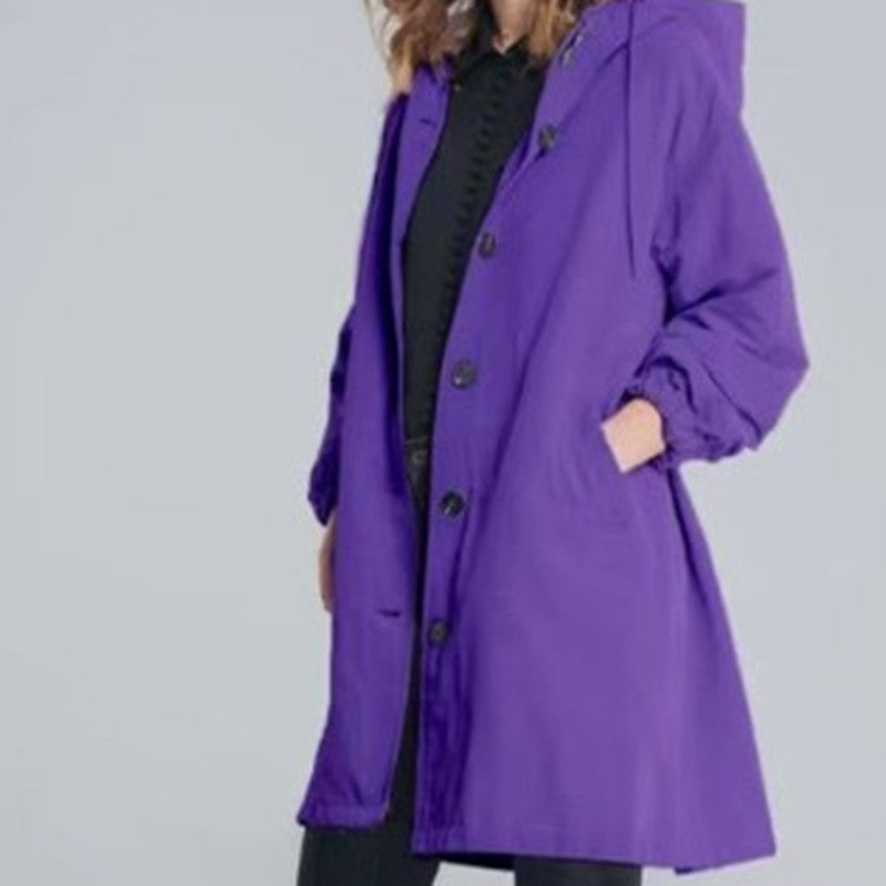 Women's casual mid-length windbreaker jacket with long sleeves, lightweight windproof Kelly style