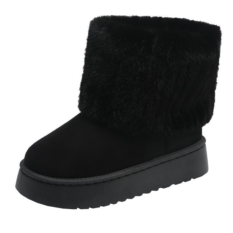 Women's brown fur trim ankle boots warm cozy winter footwear cold weather stylish cut