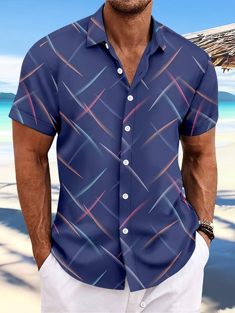 Men's Adam printed short sleeve button-down shirt, relaxed fit with contemporary patterned design