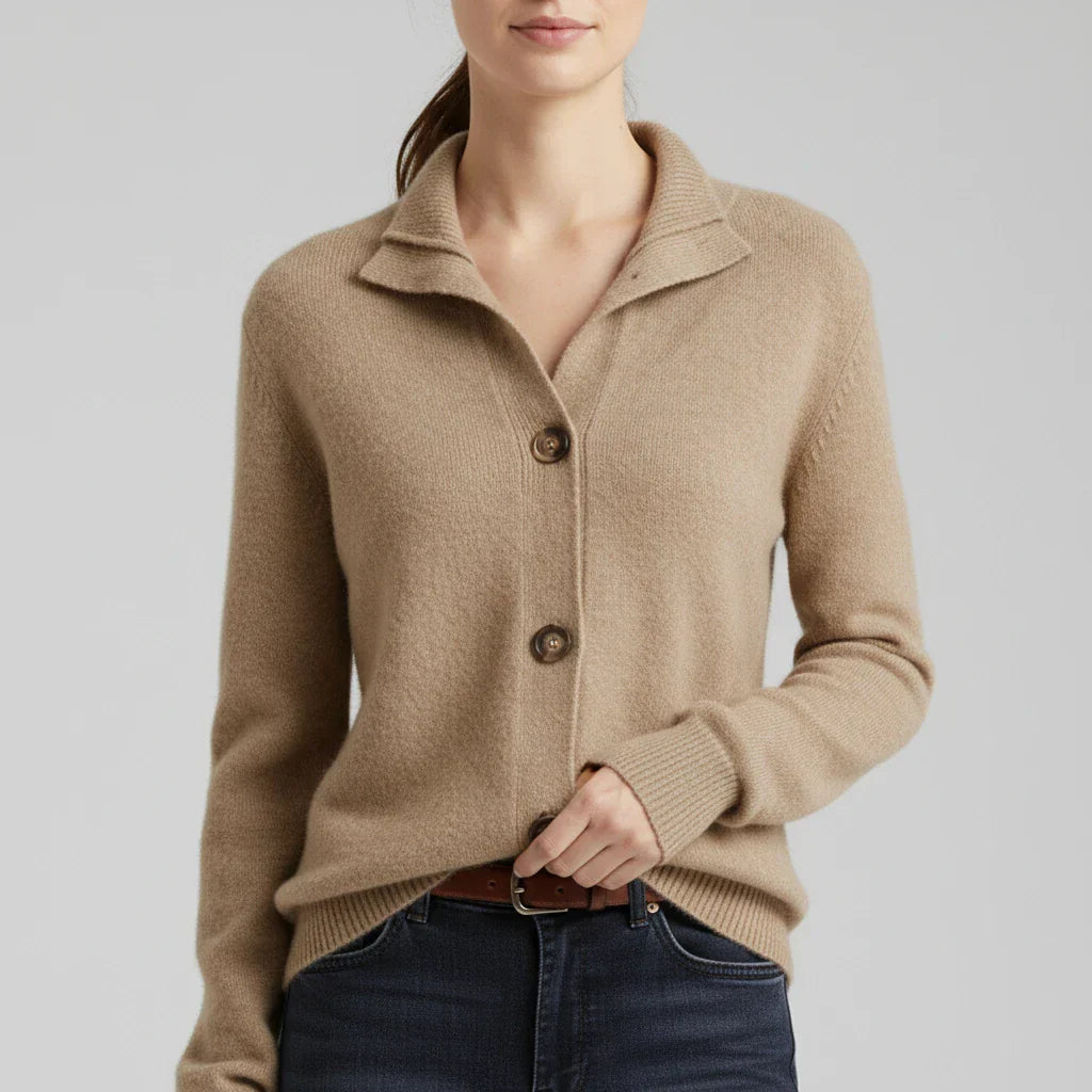 Women's ribbed knit button-down sweater collared relaxed fit versatile layering cardigan style