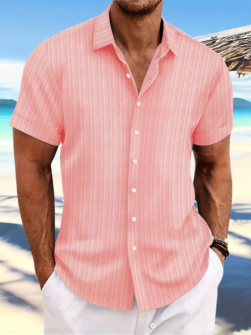 Men's relaxed striped shirt in breathable soft fabric with loose casual fit for everyday wear