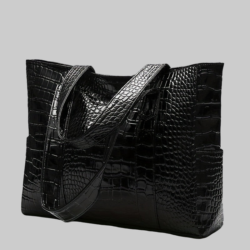 Women's large embossed tote shoulder bag with double straps and spacious interior for everyday use