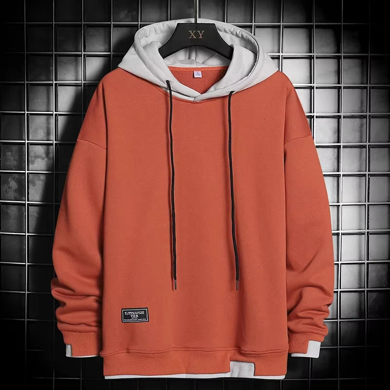 Triton unisex dual-tone hoodie cotton blend layered hem color-block lightweight casual pullover