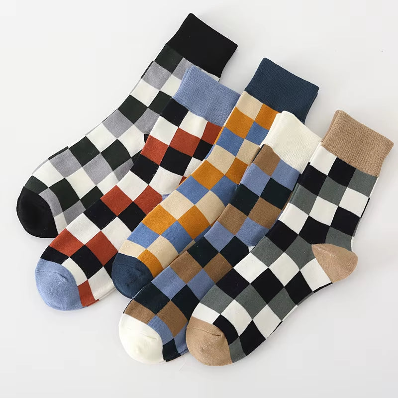 Color Theory patchwork cotton socks set 5 pairs bold retro colorblock unisex stretch cushioned