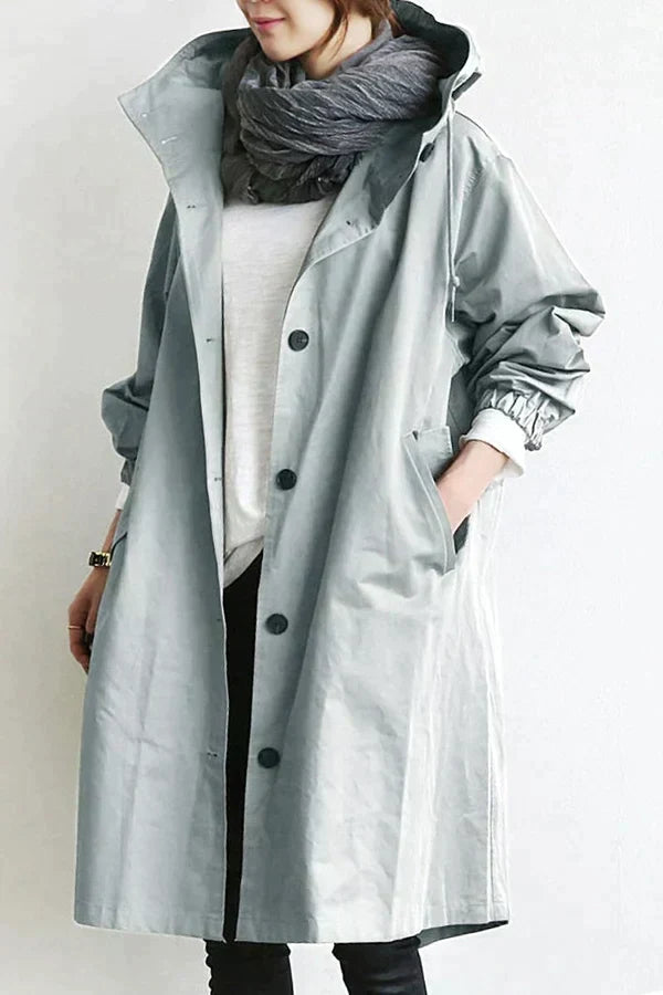 Women's oversized long raincoat water-repellent relaxed fit with side pockets all-weather style