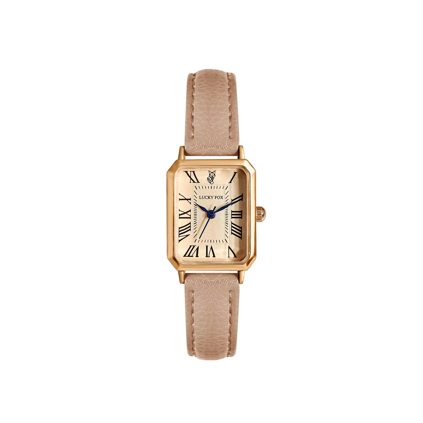 Versailles rectangular gold-tone watch leather strap Roman numeral dial scratch-resistant dress timepiece