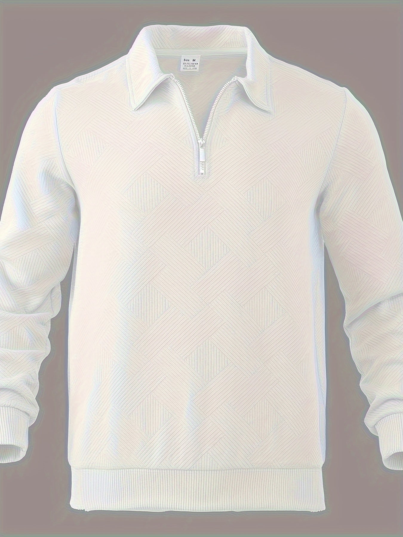 Men's beige geometric textured knit sweater half-zip casual regular fit pullover