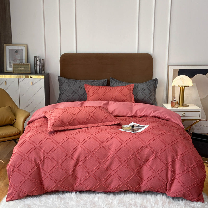 White tufted chevron microfiber bedding set with textured duvet cover for modern bedrooms