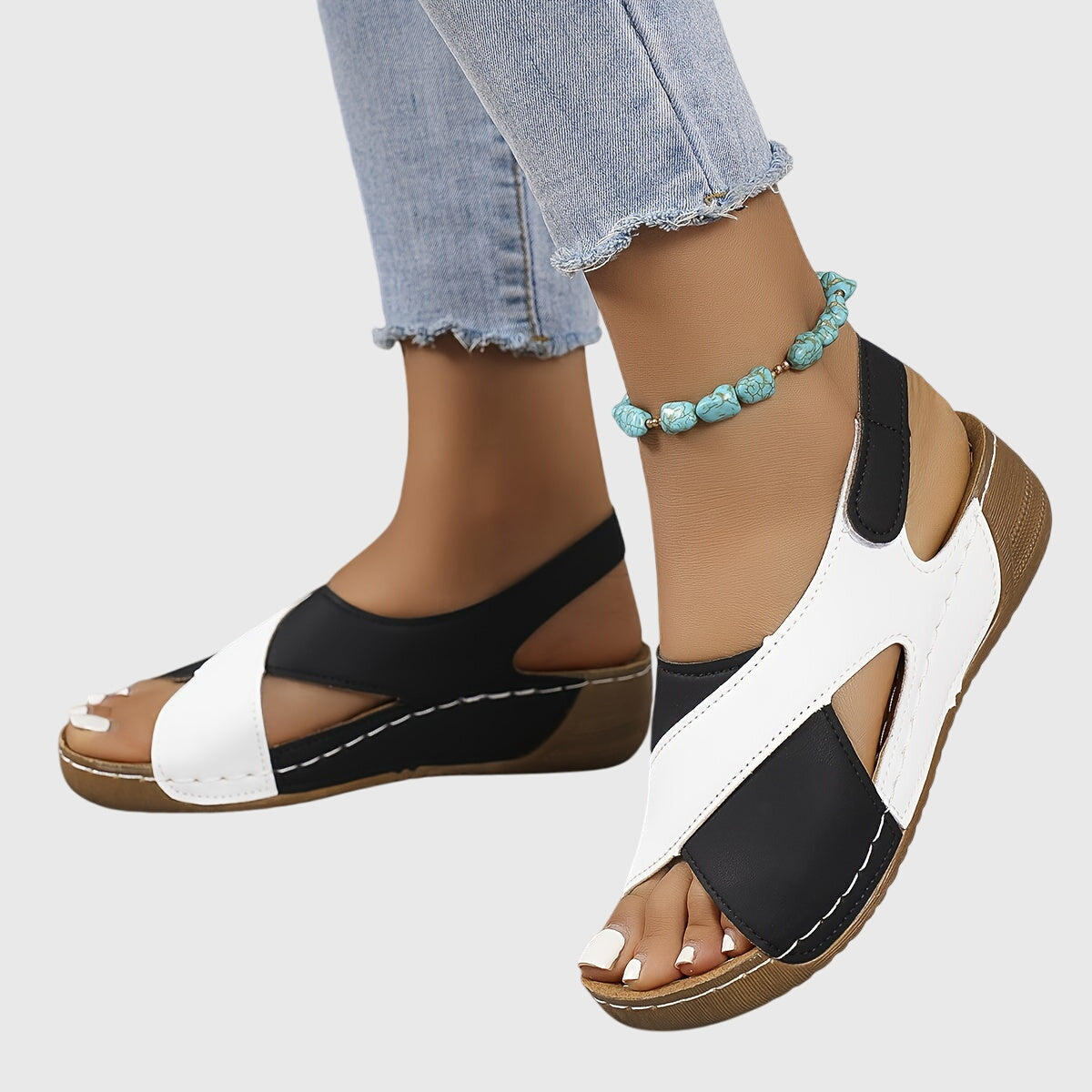 Dakota women's open toe wedge sandals in neutral tones with cushioned footbed for all-day comfort