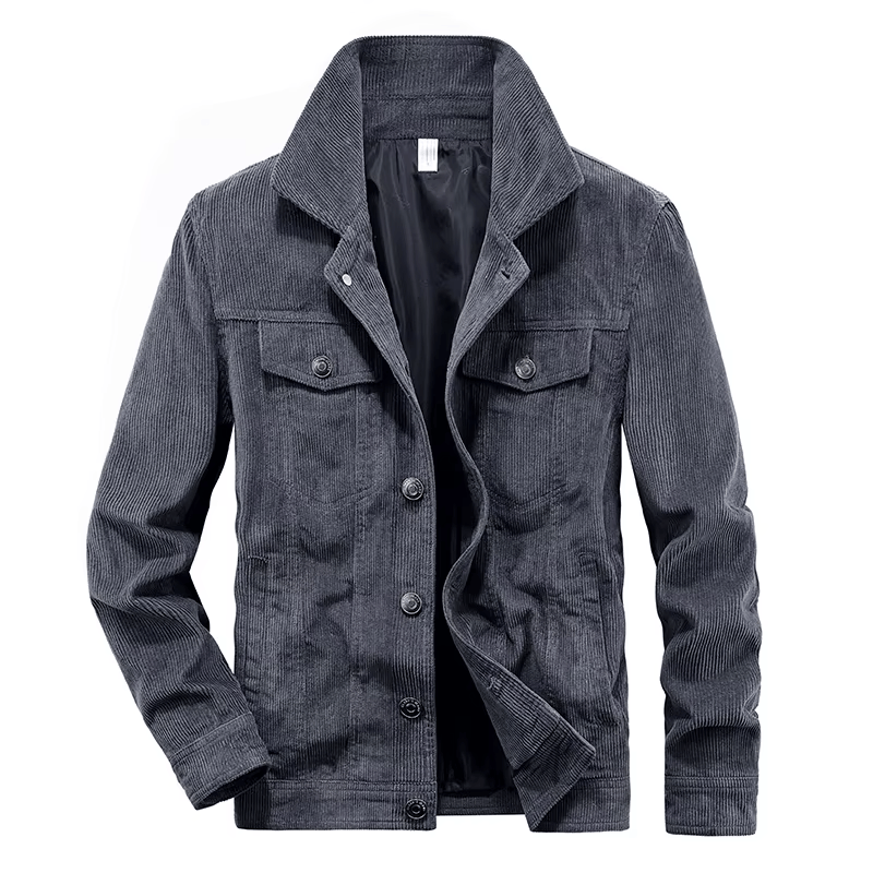 Men's regular fit collared button-front jacket with chest pockets, hip-length for everyday layering