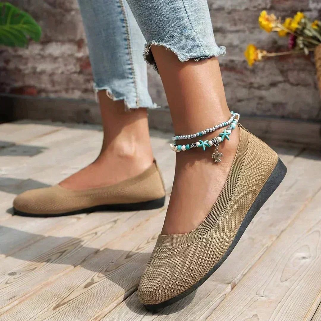 Women's breathable knit flats slip-on house slippers lightweight flexible everyday comfort footwear