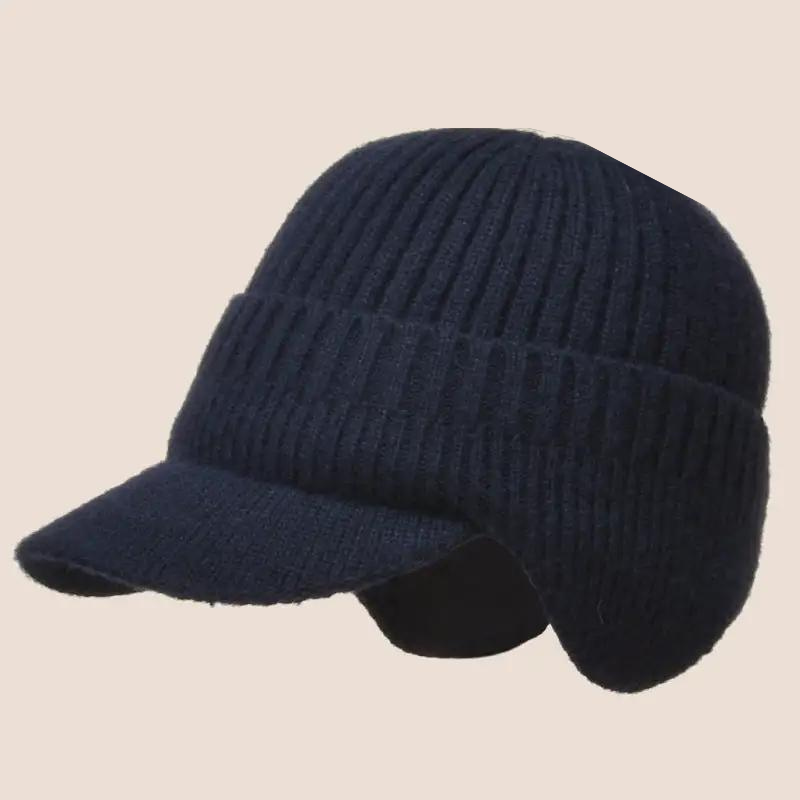 Leonard unisex ribbed knit beanie in neutral tones, thick winter hat with elegant slim fit design