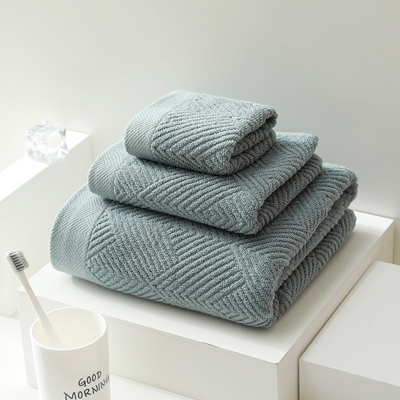 Cotton textured bath towel set geometric pattern minimalist 3-piece plush absorbent jacquard weave