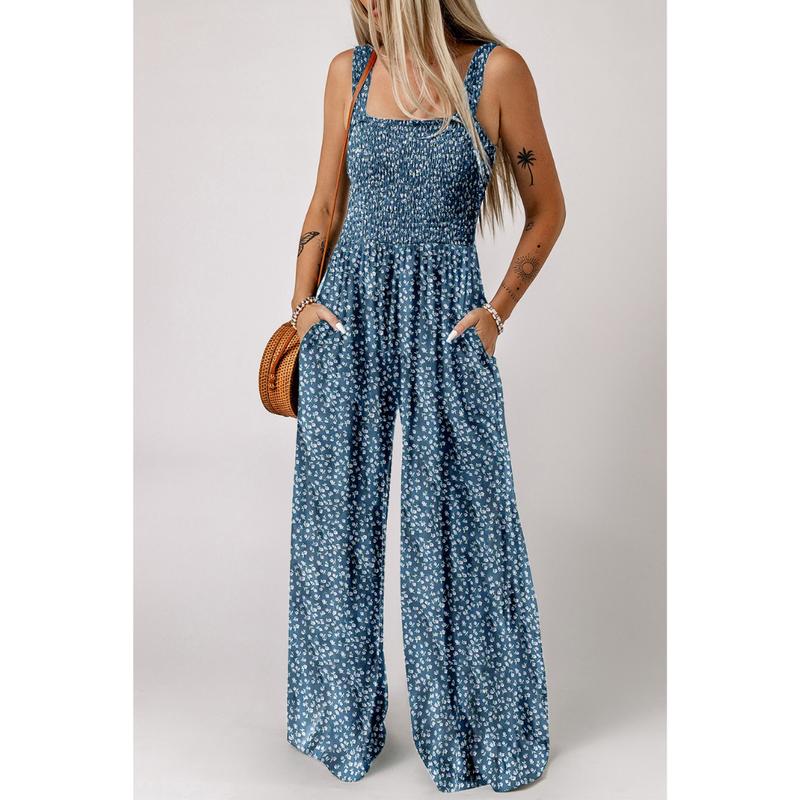 Women's elegant floral wide-leg jumpsuit flowing silhouette chic spring one-piece day to night