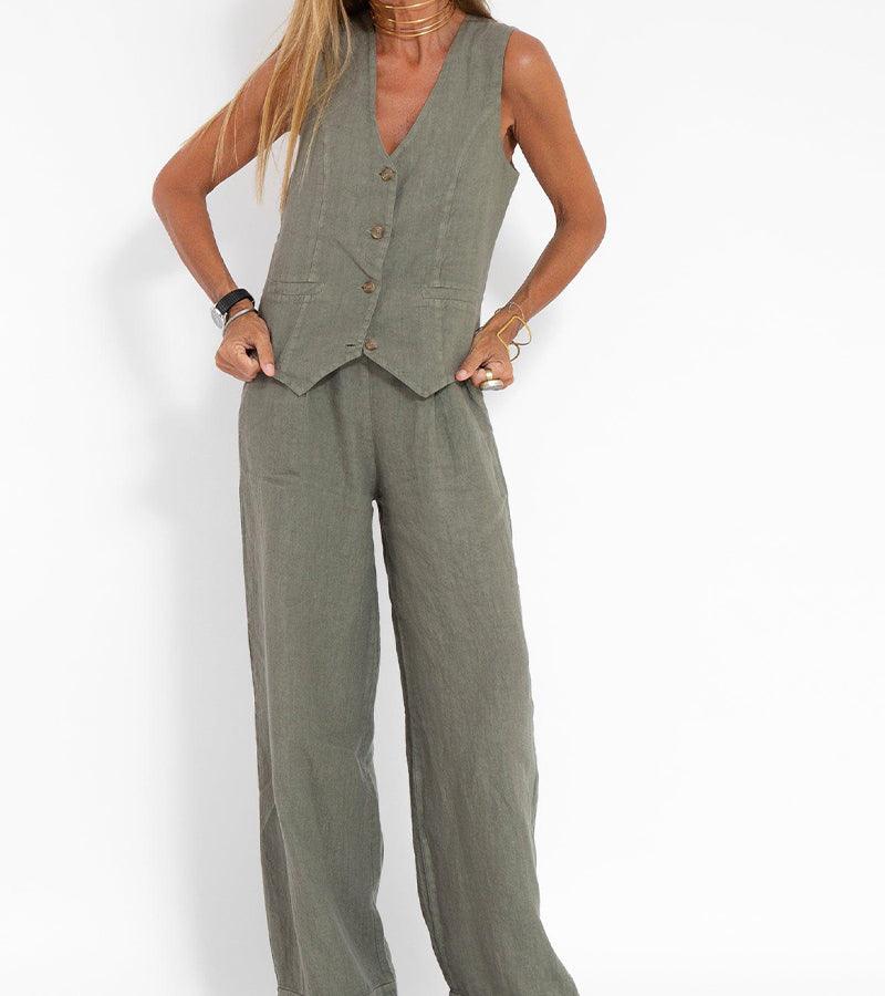 Women's cotton vest and pants leisure suit set, casual two-piece breathable summer outfit