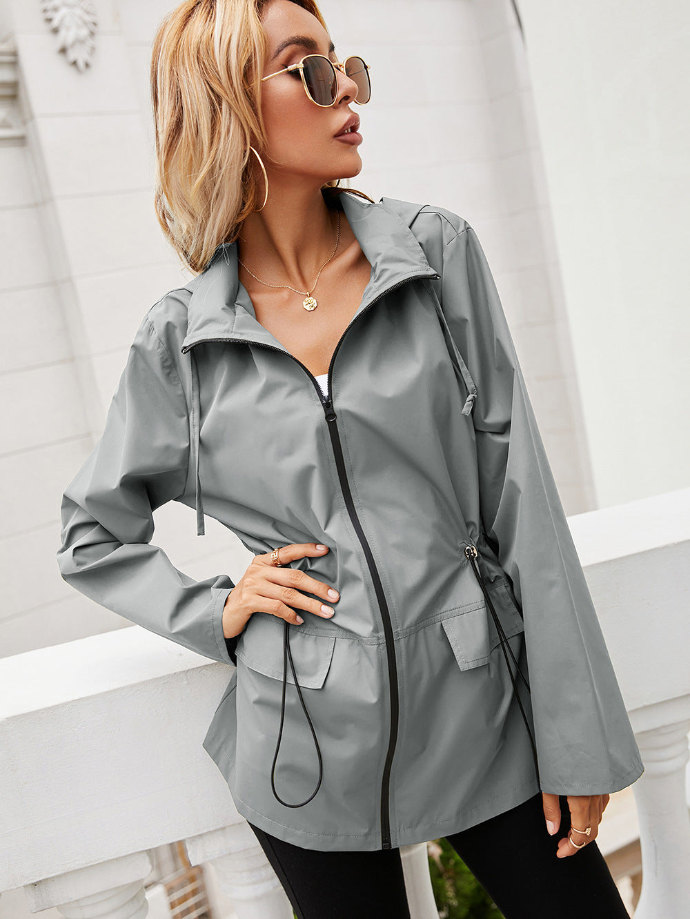 Women's waterproof hooded hiking jacket windproof rain gear lightweight stylish outdoor fit