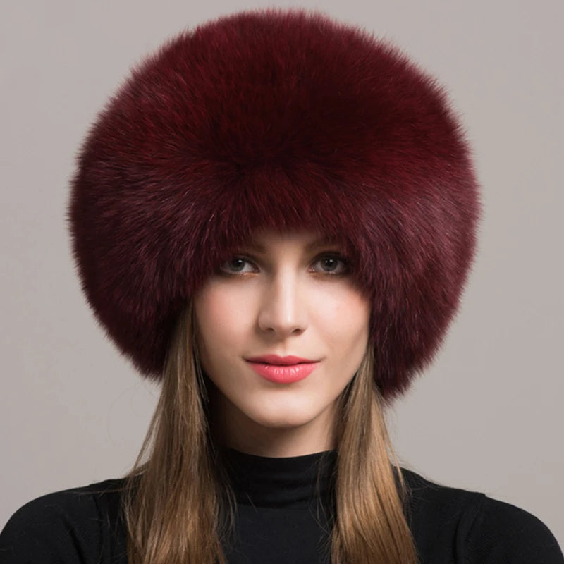 Valentina genuine fox fur hat, plush brown winter hat with luxurious texture and premium insulation