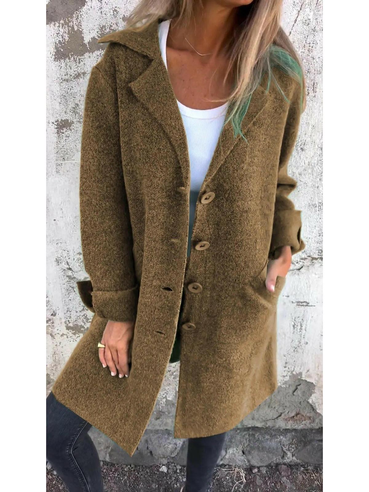 Ada women's long knit coat in cozy autumn style, elegant oversized silhouette with soft wrap design
