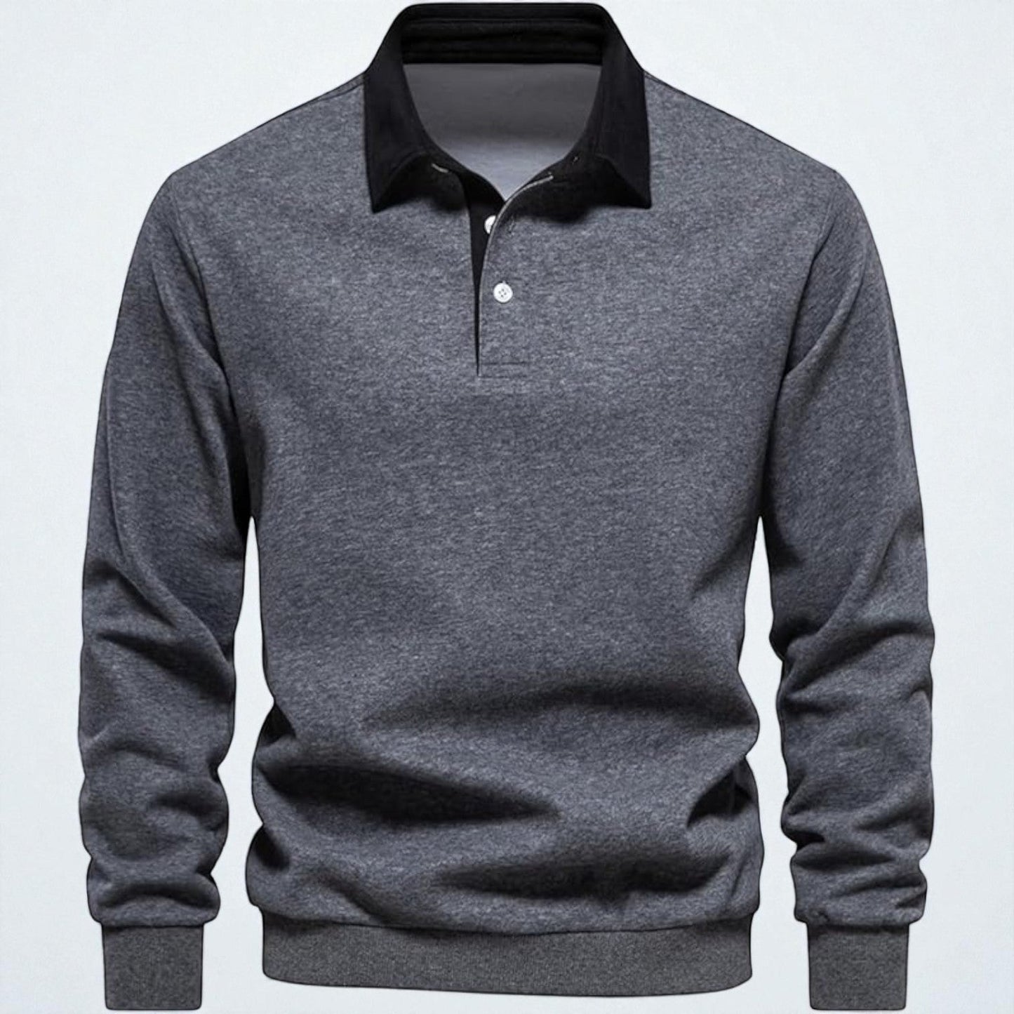 Men's navy blue long sleeve polo sweater structured collar soft breathable cotton knit relaxed fit