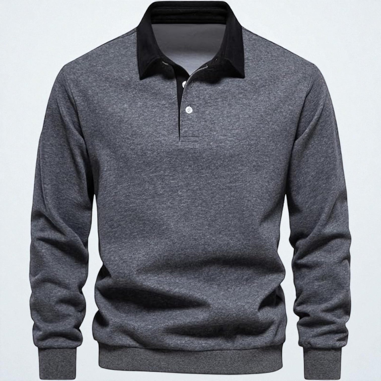 Men's navy blue long sleeve polo sweater structured collar soft breathable cotton knit relaxed fit