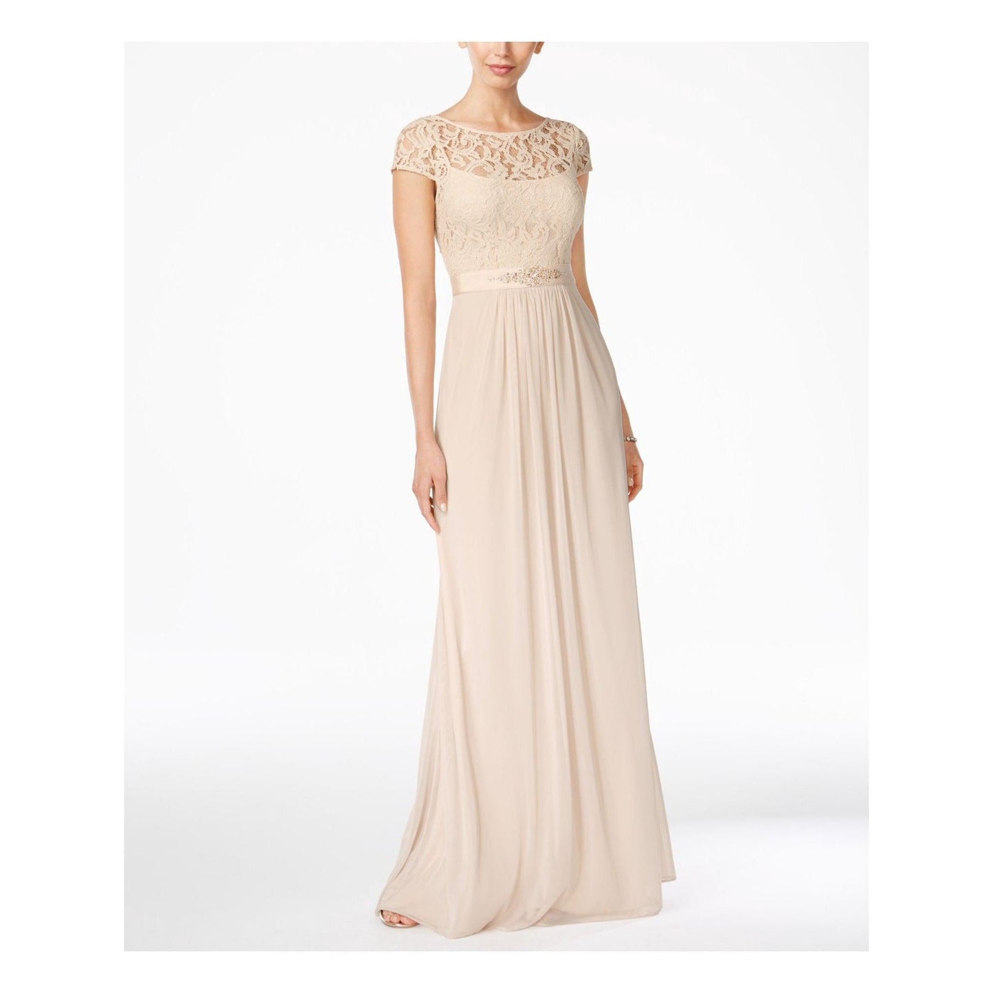 Adrianna Papell Elegant Mother Of The Bride Lace Evening Gown With Pea