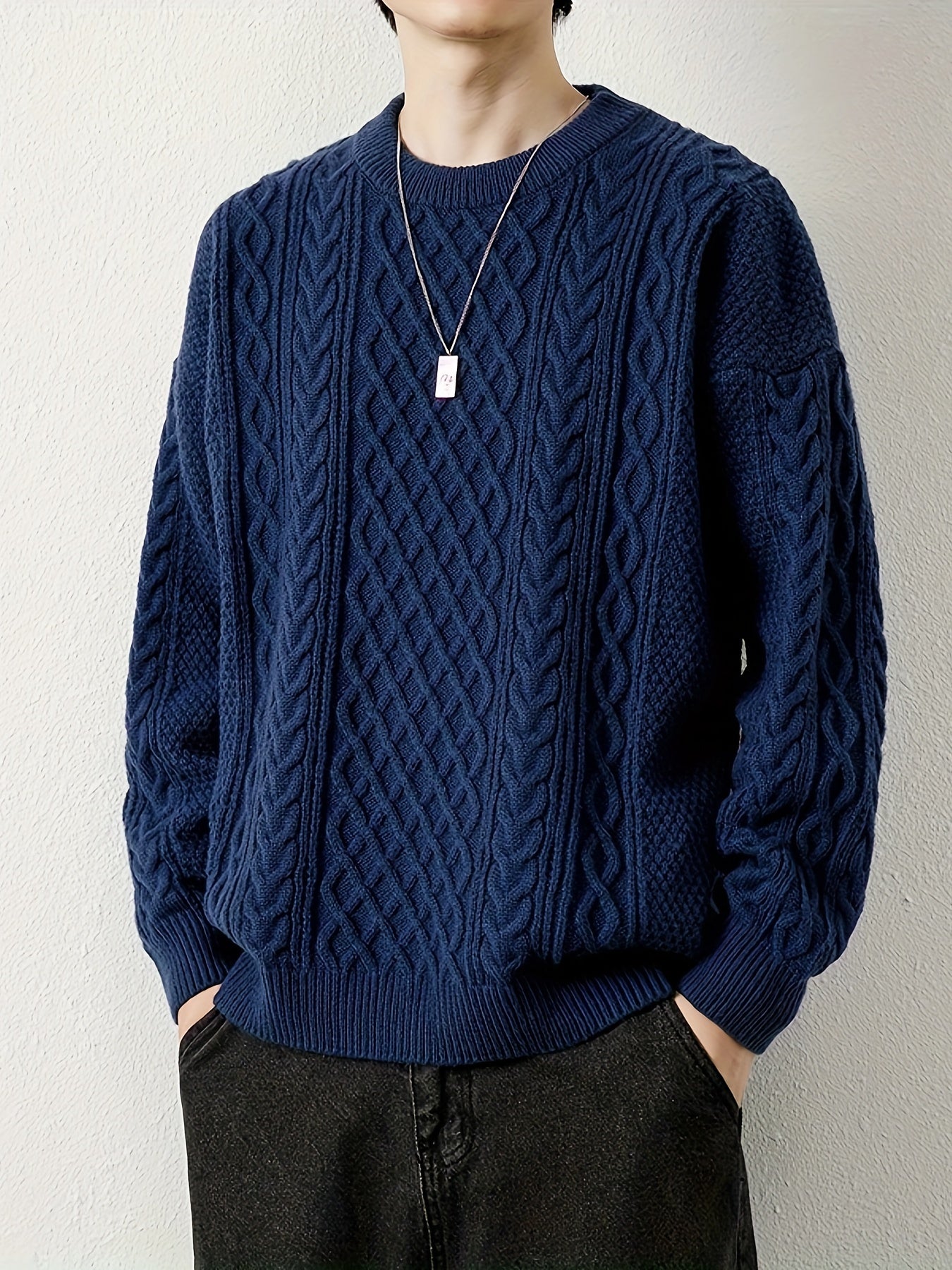 Men's cream cable knit jumper with high-density premium knit and reinforced stitching