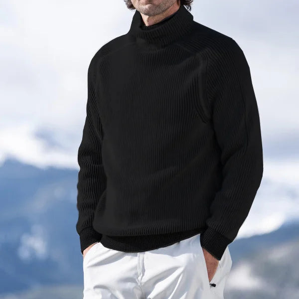 Men's dark turtleneck sweater classic knit style with high neckline for versatile winter layering