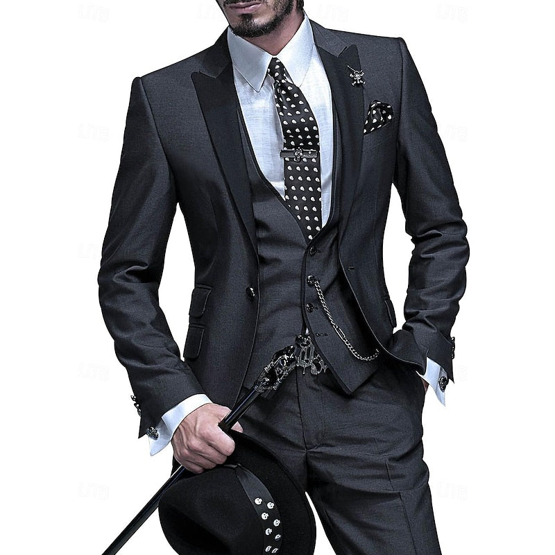 Men's beige linen 3-piece suit set with tailored blazer, vest, and trousers for all-day comfort
