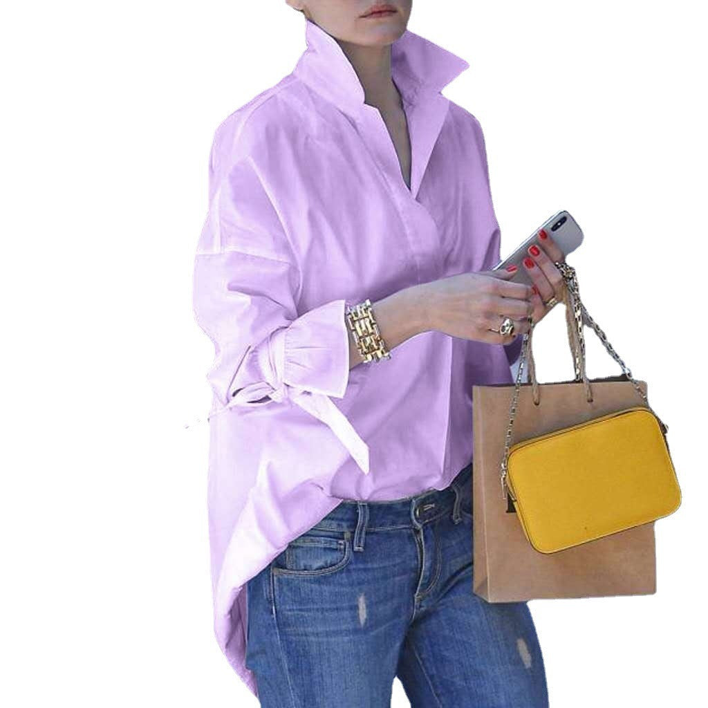 Amy casual solid-color women's blouse spring autumn everyday wear versatile timeless silhouette