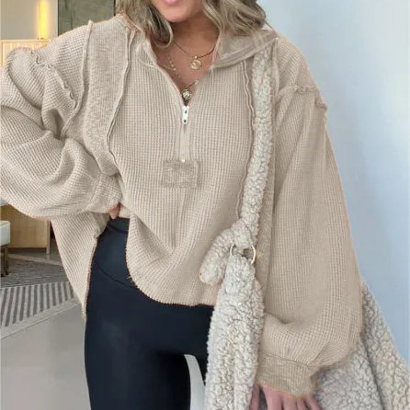 Women's cozy knit sweater irregular hem long sleeve in black apricot orange pink blue fall winter