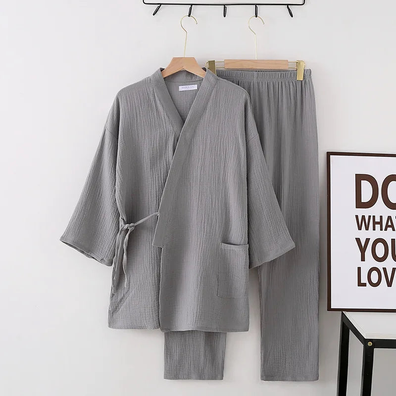 Women's Japanese-style pajama set in soft lightweight fabric with relaxed elegant silhouette